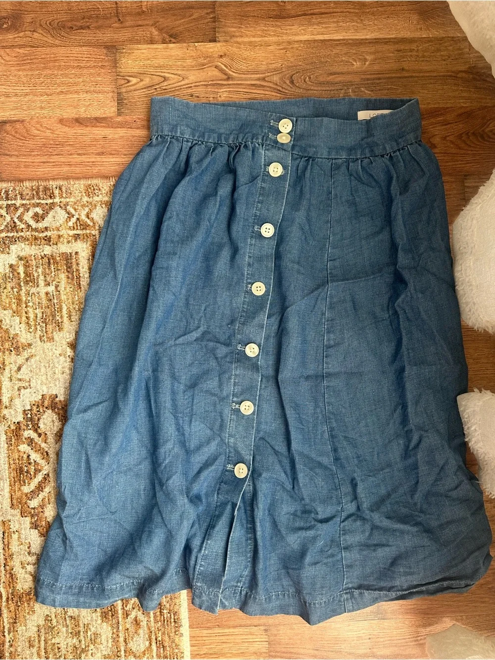 LOFT Button-Front Midi Skirt in Blue Linen blend - Picture 1 of 5